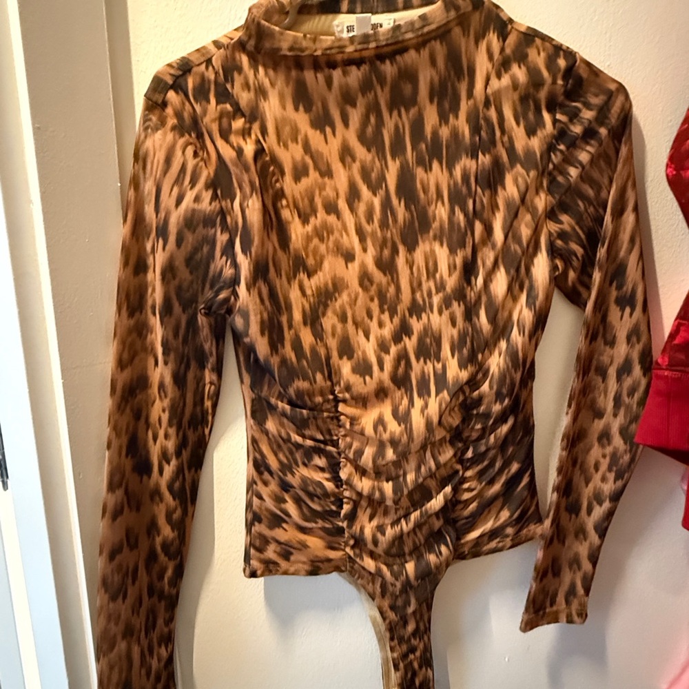 Women's Brown Animal Print Long-Sleeve Bodysuit